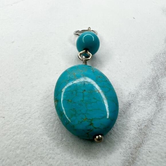Silver Tone Faux Turquoise Beaded Upcycled Pendant - Picture 3 of 4